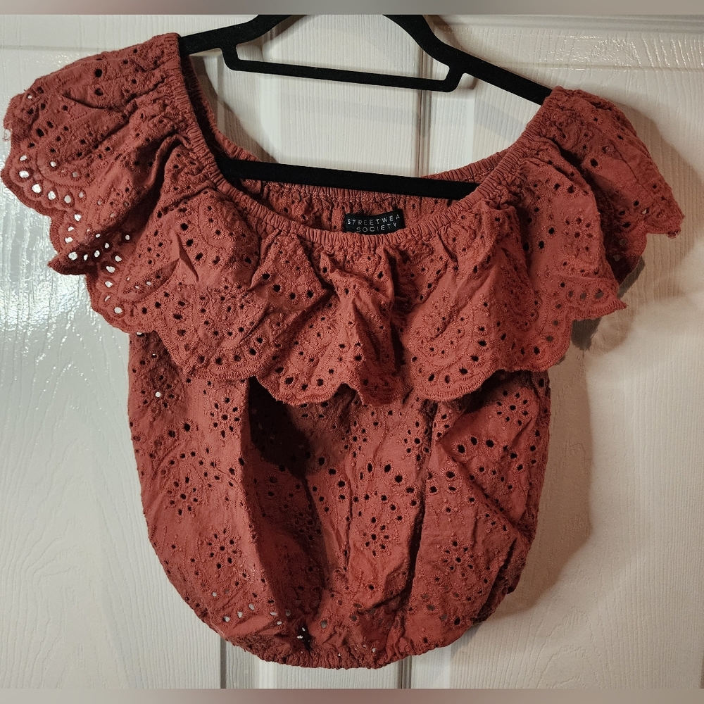 Streetwear Society Orange Sleeveless Ruffled Blouse Size M